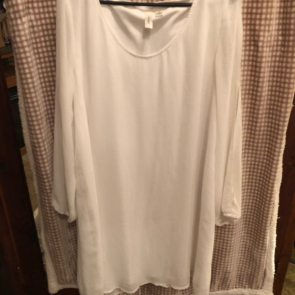 Long sleeve with slits white dress.
